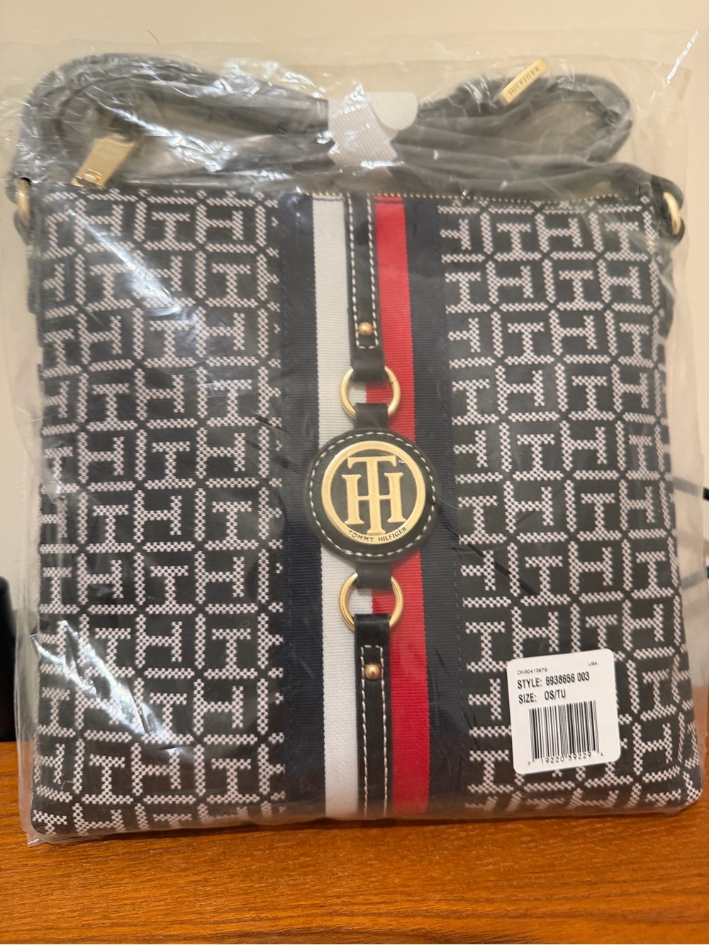 Tommy Hilfiger Black Logo Crossbody with Red, White & Navy Stripe